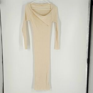 Shein Size S Cream Ribbed Longsleeve Dres